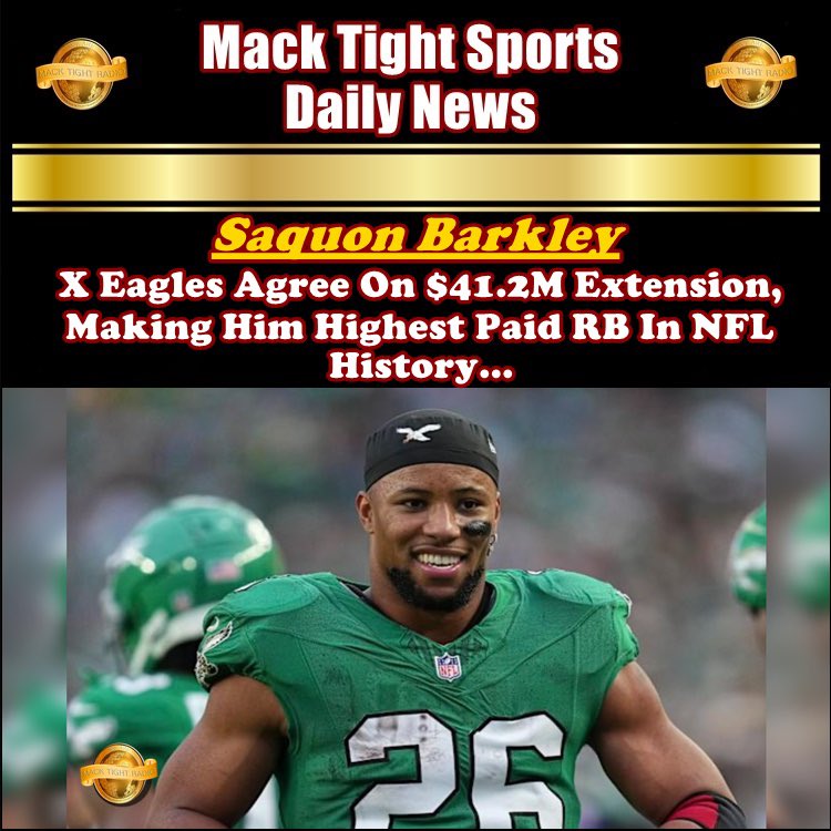 MackTightRadio's tweet image. #SaquonBarkley ❌ the #PhiladelphiaEagles agree on a $41.2M extension making him the HIGHEST paid #RunningBack in NFL history 👀 #Eagles #NFL 🏈 

- #MackTightRadio 📻 #Ready2LearnShow 🧐 [Watch #MackTightTV On #RokuTV ❌ #FireTV On Channel #MackTight ❌ LISTEN TO Mack Tight