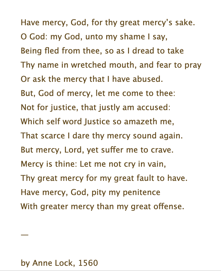 For Ash Wednesday, the first sonnet sequence in English, penned by Anne Locke &amp; based on Ps 51