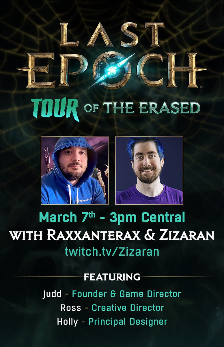 Last Epoch (@lastepoch) on Twitter photo This week we're replacing our Dev Stream with a podcast hosted by <a href="/Raxxanterax/">Raxxanterax</a> and <a href="/Zizaran/">Zizaran 🇳🇴</a> from <a href="/maxrollgg/">maxroll</a>.
We're gonna dive deeper into some of what's coming to Tombs of the Erased on April 2nd, you won't want to miss it. This week we're replacing our Dev Stream with a podcast hosted by <a href="/Raxxanterax/">Raxxanterax</a> and <a href="/Zizaran/">Zizaran 🇳🇴</a> from <a href="/maxrollgg/">maxroll</a>.
We're gonna dive deeper into some of what's coming to Tombs of the Erased on April 2nd, you won't want to miss it.