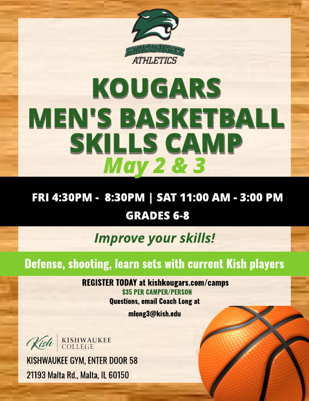 Mens Basketball - The Kougars' coaching staff is excited to offer two upcoming camps to register for.  Go to ▶️ kishkougars.com/Camp for more info and registration forms.  #KishFam 🏀