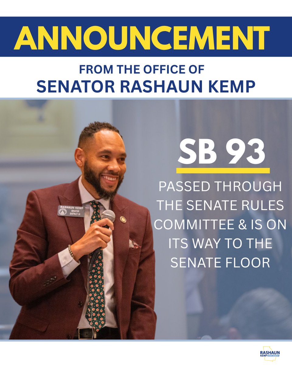 RashaunKemp's tweet photo. SB 93 is on the move! ⏩ This afternoon the Senate Rules Committee voted to send our first bill to the Senate floor. This means our bill, to ban three-cuing and improve literacy, will receive a vote on crossover day! Let’s go! #gapol 👏🏽💪🏽 https://t.co/52obthrXa1