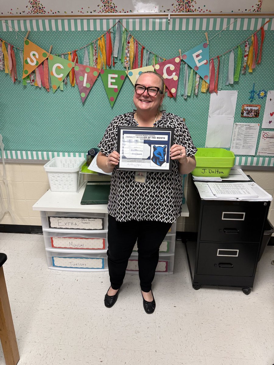 Congrats to Dodgen’s Faculty Member of the Month for March, 7th grade science teacher and Science Department Coordinator, Bethaney Guckert!  Way to go!!!!