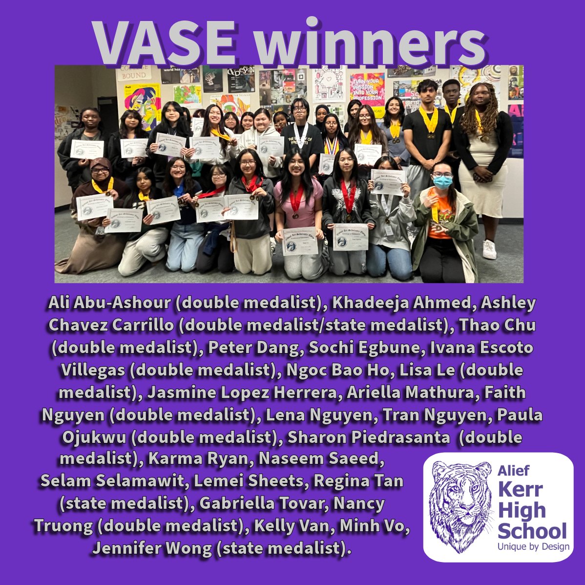 At the regional Visual Arts Scholastic Event last weekend, 2D art students won 29 medals, 10 with perfect scores, and 3D art students earned six medals with three perfect scores! Three won state medals and advance to the next level in April. #alieffinearts #kerrtigersfigureitout