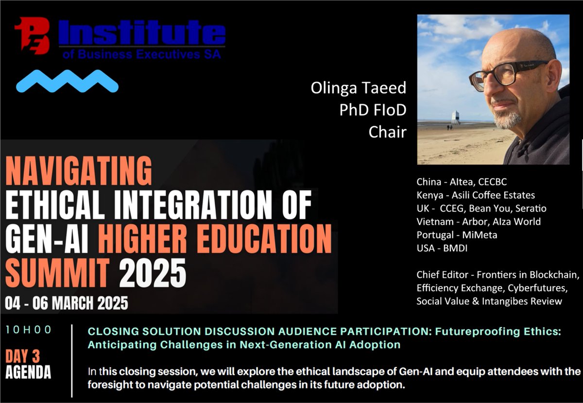Navigating the Ethical Integration of Artificial Intelligence in Higher Education – speaker <a href="/olingataeed/">Olinga Taeed</a> at The Institute of Business Executives (South Africa) businessexecutives.net #highereducation #blockchain #ProcuredValueS #africa #AI #DLT #IoT #5G #web3 #4IR #Ethics #GenAI