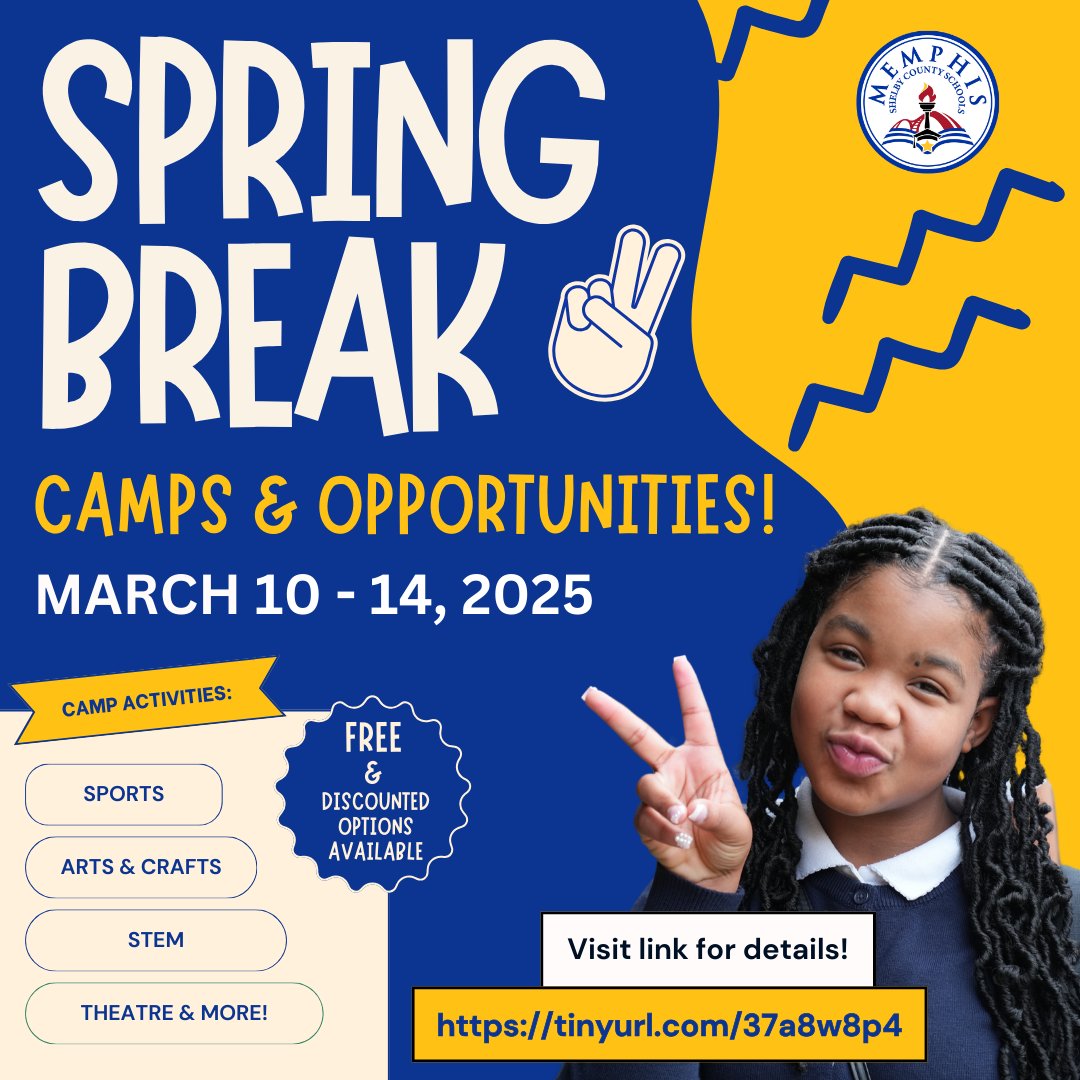 MSCSK12's tweet image. 🌸 Spring Break is just around the corner! 🌞 We’re here to help families find safe, exciting, and fun alternatives for their kids during the break. 🎉

🔗 Check out this link for awesome Spring Break opportunities: tinyurl.com/37a8w8p4

#MSCS #SpringBreakFun #SafeAndFun