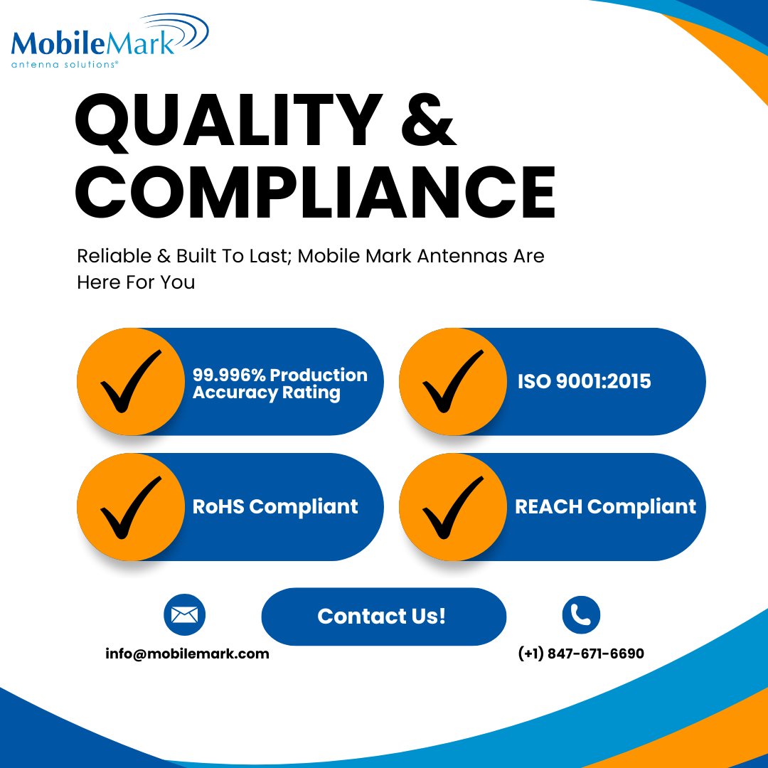 MobileMarkInc's tweet photo. Quality is our passion. Don’t take our word for it— Our antennas are engineered to meet or exceed numerous certificates of compliance.
Reliable & Built To Last; Mobile Mark is here for you.
Read more about it below: https://t.co/AJ6uti8m0W
#MobileMark #Antennas #Engineering https://t.co/CnDOyM5fEw