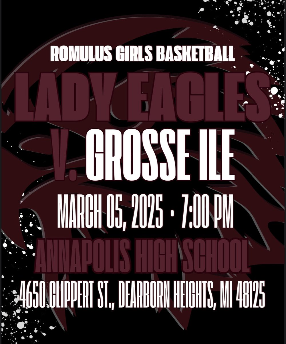 ROMULUS WOMEN’S BASKETBALL (@romulusgirlsbb) on Twitter photo District Semi-final Game🤩
🆚 Gross Ile
⏰ 7:00pm
📍 Annapolis High School District Semi-final Game🤩
🆚 Gross Ile
⏰ 7:00pm
📍 Annapolis High School