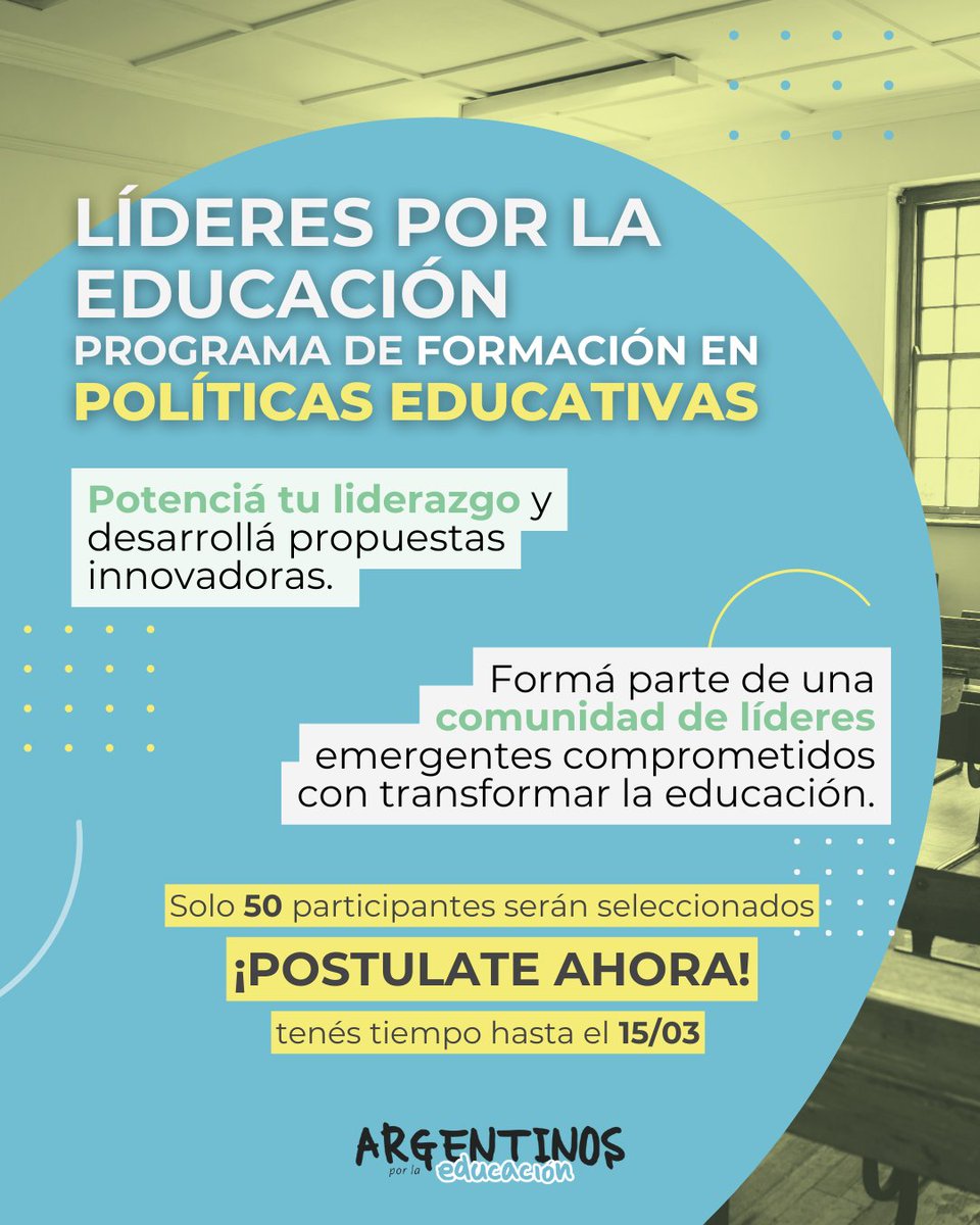 Argentinos por la Educación (@argxedu) on Twitter photo LÍDERES POR LA EDUCACIÓN
🫵🏼Lanzamos un programa para preparar líderes que comprendan y aborden los desafíos del sistema educativo argentino de manera integral, promoviendo soluciones innovadoras y sostenibles, situadas en el escenario actual.
📝 Apuntamos a una formación LÍDERES POR LA EDUCACIÓN
🫵🏼Lanzamos un programa para preparar líderes que comprendan y aborden los desafíos del sistema educativo argentino de manera integral, promoviendo soluciones innovadoras y sostenibles, situadas en el escenario actual.
📝 Apuntamos a una formación