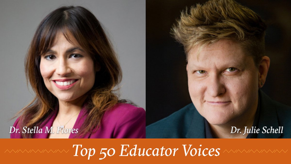 Put your #HornsUp for Dr. Stella Flores and Dr. Julie Schell, for being named among the nation’s Top 50 Voices in Higher Education by <a href="/VevoxApp/">Vevox</a>. 

The list recognizes industry leaders' ability to influence change, spark dialogue and use innovative ideas: bit.ly/3D8r1y1