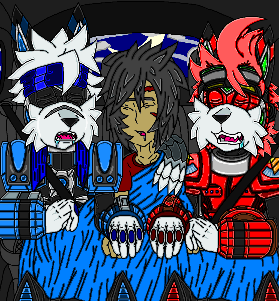 YamiNetto_0's tweet image. Jack, Billy &amp;amp; Marco on their way back from a family trip to the theme park. (Mom &amp;amp; Dad are driving.)

#megamanx #reploid #maverickhunter #mega_man_x #ロックマンX