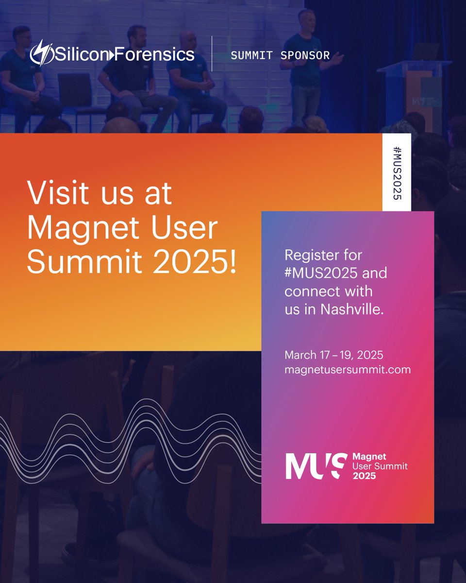 _SiForce's tweet photo. Nashville! 

We're heading to the 2025 Magnet User Summit hosted by @MagnetForensics in just under two weeks! Silicon Forensics will be there, so don't hesitate to stop by our table and say hello. We'd love to chat! 

#MUS2025 https://t.co/1BJdAhZtWY