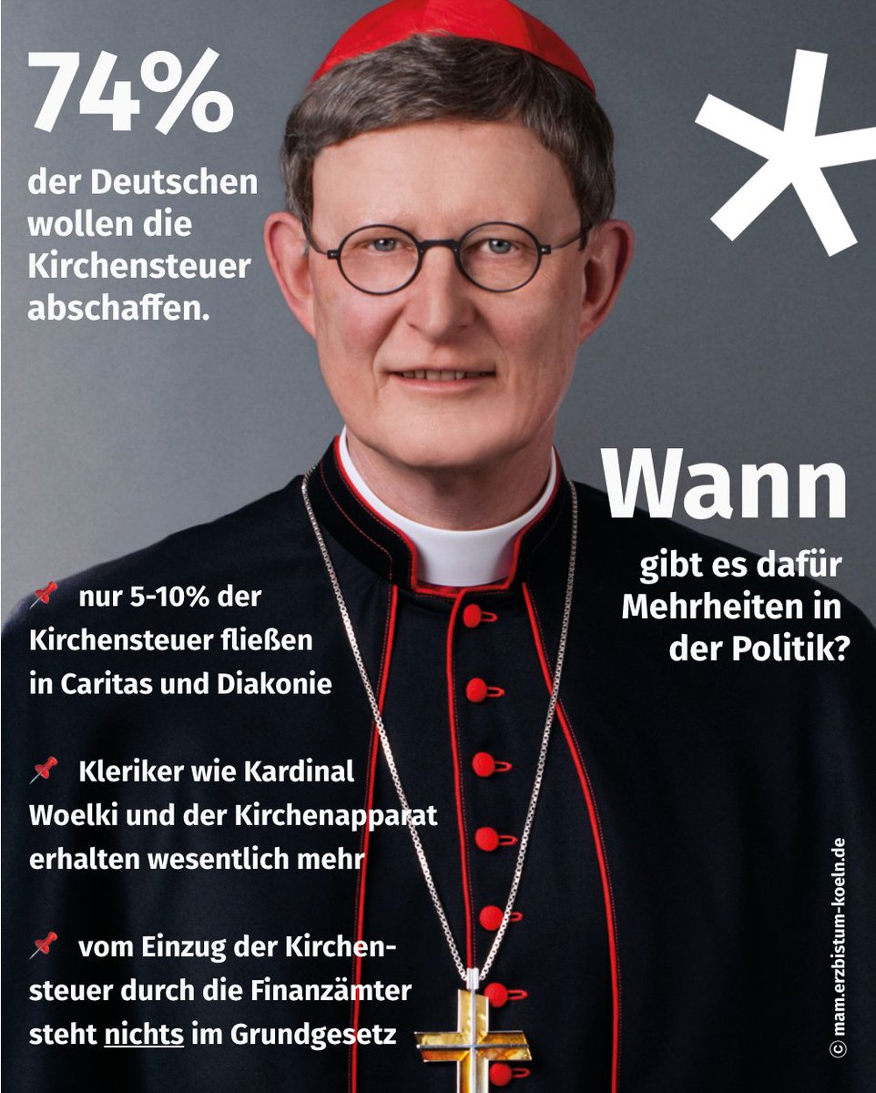Den Willen der Bevölkerung zu ignorieren, schadet der Demokratie und belastet hier auch die Haushalte. Die #Kirchensteuer wird zu fast 40% durch allgemeine Steuergelder bezuschusst:

2021: 4,2 Mrd. €
2022: 4,3 Mrd. €
2023: 4,5 Mrd. €
2024: 4,6 Mrd. €

bundesfinanzministerium.de/Content/DE/Dow…