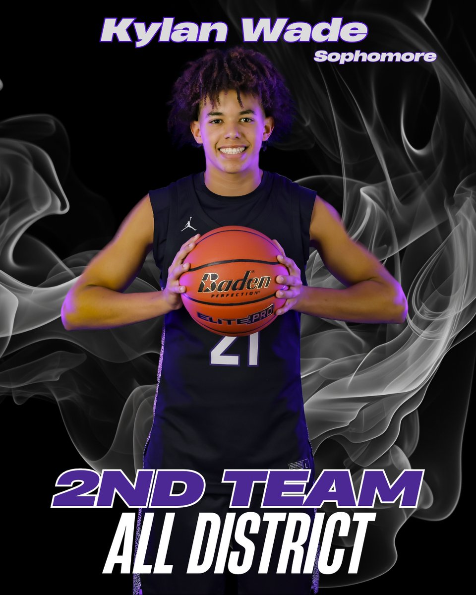 Congratulations to Sophomore Kylan Wade for being named District 11-5A 2nd Team All District!

District Stats:
10.9 PPG | 3.9 RPG