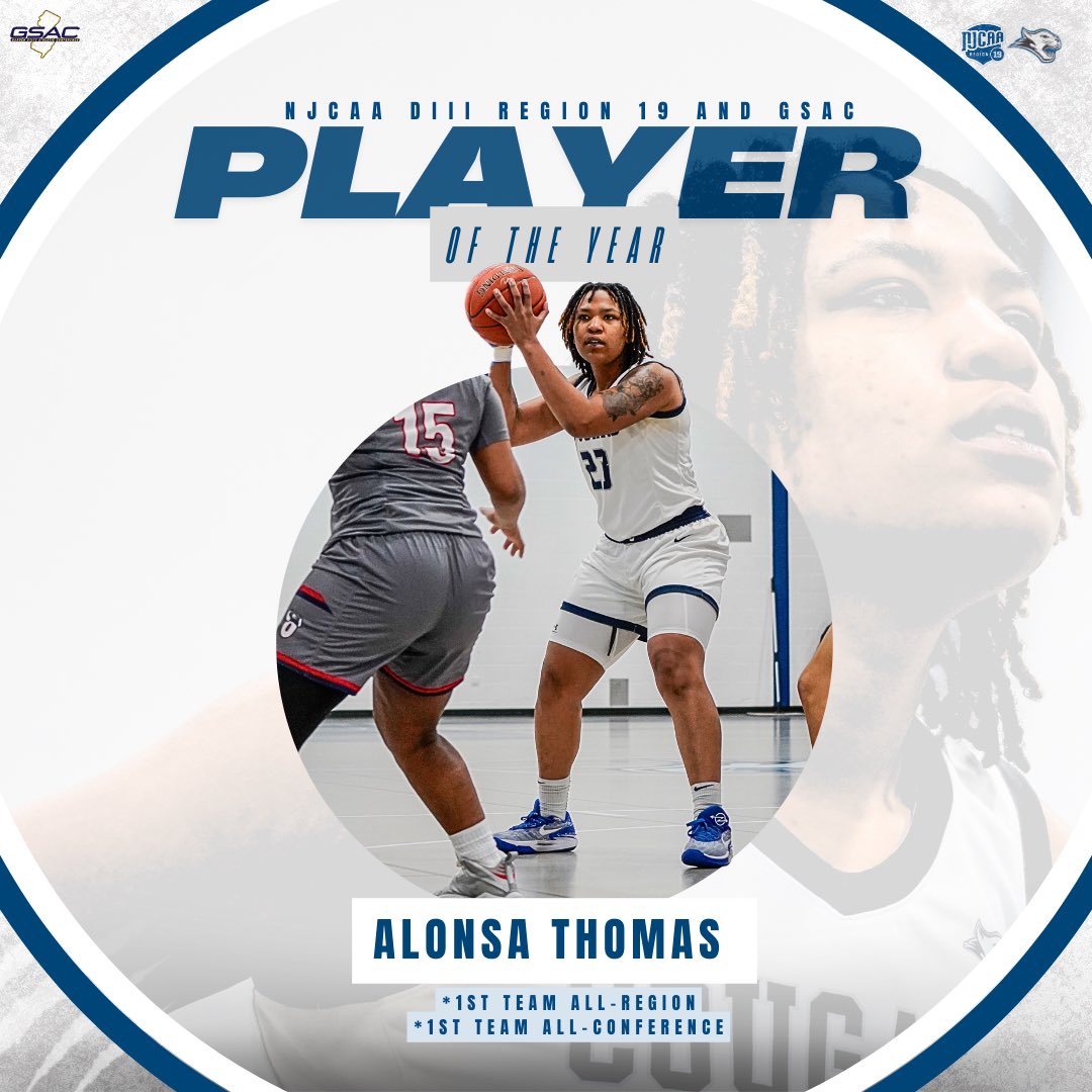 PLAYER. OF. THE. YEAR. 😤😤 

Freshman Alonsa Thomas had a terrific season contributing to the Cougars success. Thomas earned GSAC Player of the Year, Region 19 Player of the year, 1st team All Region and 1st team All-Conference. 

 #njcaawomensbasketball #cougarnation