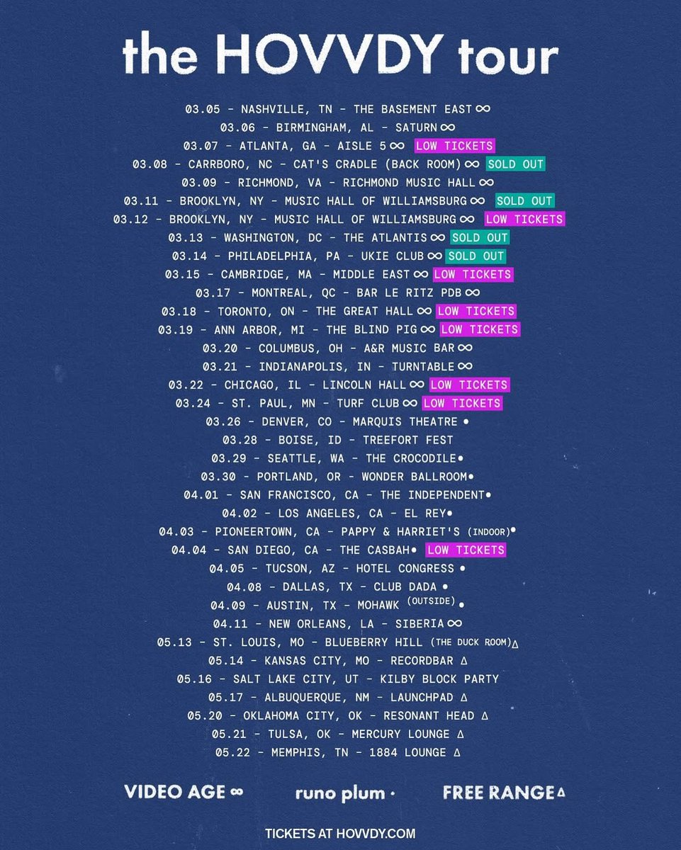Tour continues ⏭️ our first show opening up for our buds <a href="/hovvdy/">Hovvdy</a> is tonight in Nashville

Tickets here: videoageband.com/tour