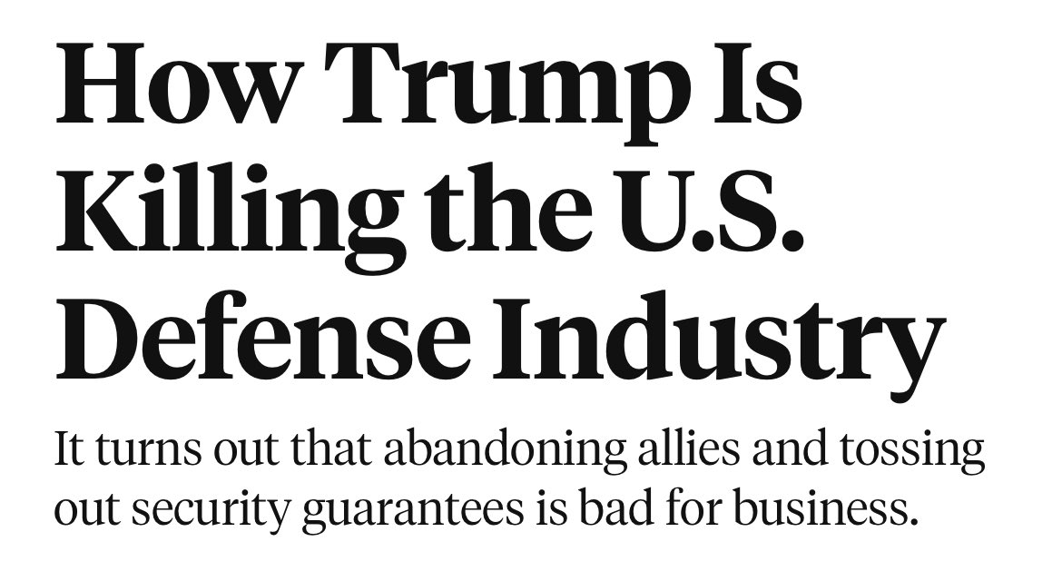 Tendar's tweet image. It is no surprise that Trump‘s behavior towards US’ allies especially when it comes to Ukraine has been politically an absolute disaster. Economically, it is equally disastrous. While US defense companies are losing in value in the Dow Jones, European companies are surging by…