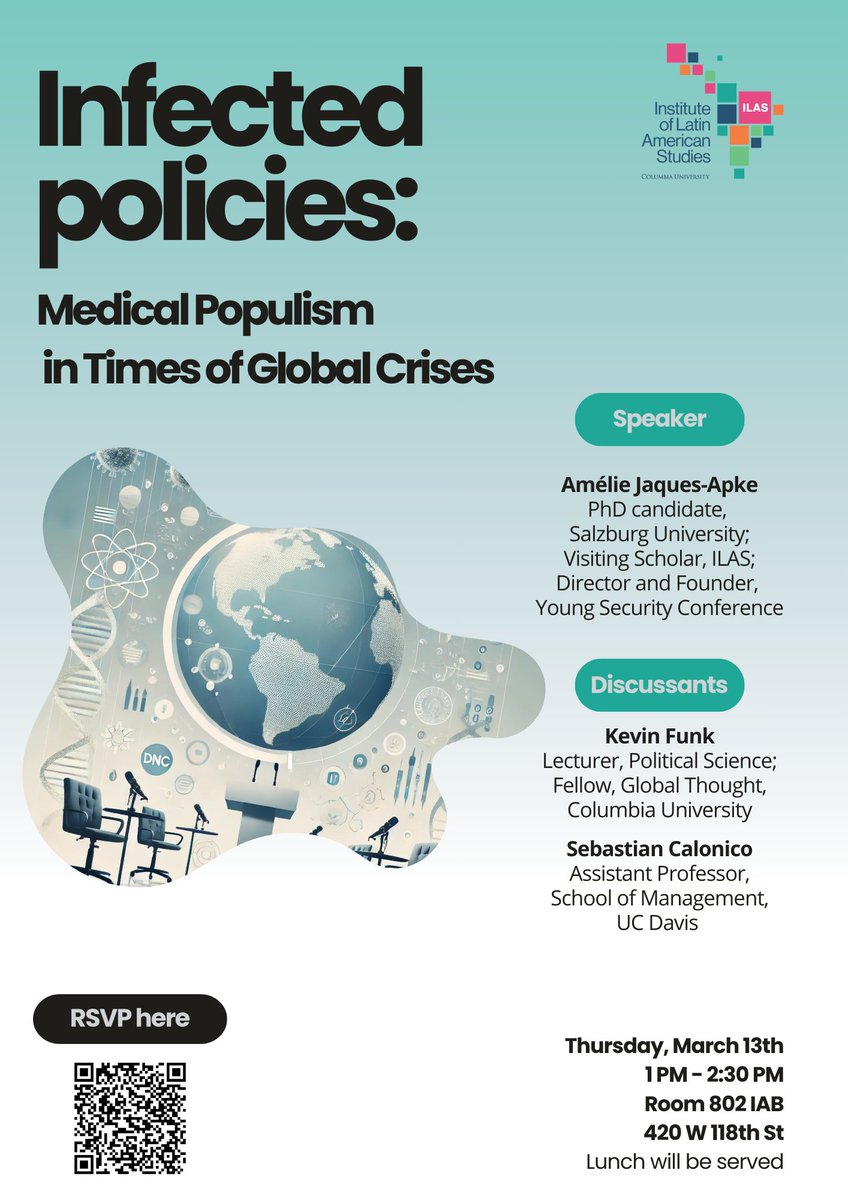 Ever wonder about #medical #policies? Join us for this event with <a href="/Nefertari90/">Amélie Jaques-Apke</a>, <a href="/KevinBFunk/">Kevin Funk</a> and Sebastian Calonico.

🗓️ Mar 13, 2025  
⏰1:00 – 2:30 PM EST
🚩 Room 802, IAB, or online. Register through the QR code for Zoom as well.