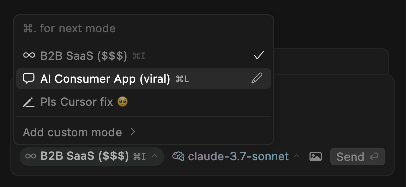 ericzakariasson's tweet photo. these new modes in cursor are getting out of hand https://t.co/09TuNl0YAw