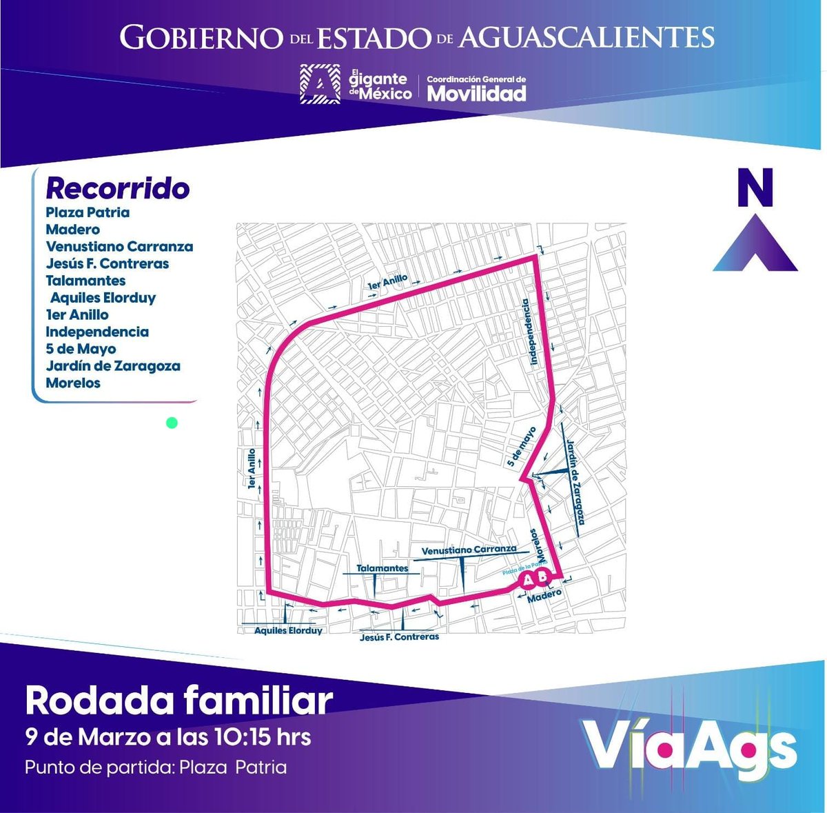 ¡Te invitamos a la rodada de la VíaAgs!

Ven a pedalear este domingo 9 de marzo en la rodada de la VíaAgs; recorre las calles de Aguascalientes y únete al pelotón que saldrá de la Plaza Patria en punto de las 10:15 horas. Si no tienes bicicleta, nosotros te la prestamos.