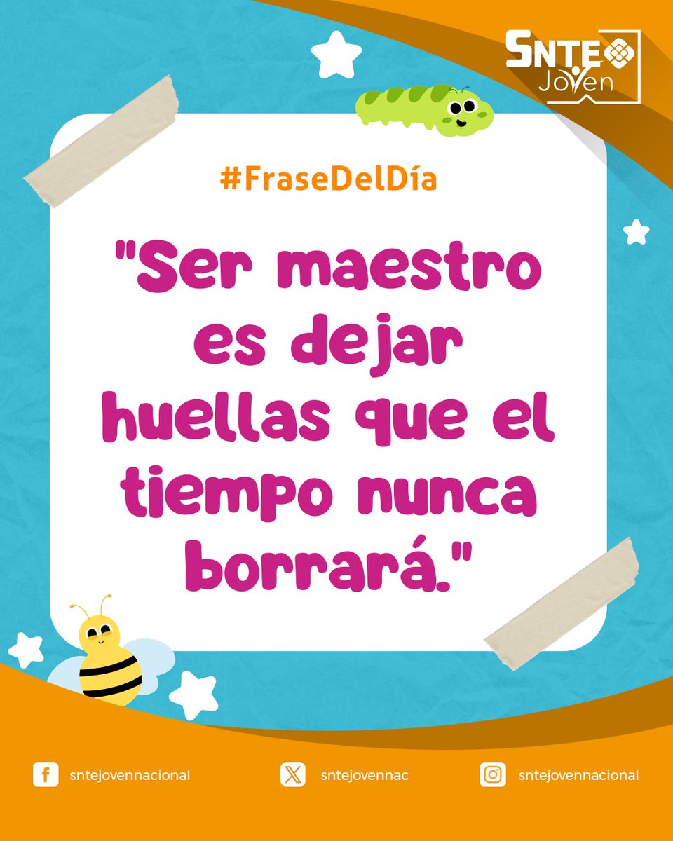 sntejovennac's tweet photo. 📚 Cada día, en cada lección, dejamos una marca en el corazón de nuestros alumnos. 💖
En #SNTE Joven, celebramos la pasión de enseñar y transformar vidas.
📌 ¿Qué huella te gustaría dejar en tus estudiantes?
#VocaciónDocente #HuellasDeEducación https://t.co/gxreZuB80O
