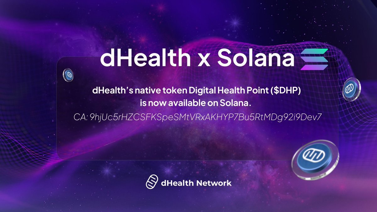 🚀 dHealth’s expansion to #Solana is a major step in growing our ecosystem! 🌐 With dHealth’s native token $DHP on <a href="/solana/">Solana</a>, users can access upcoming features like converting medical voice, pictures, &amp; PDFs into standardised healthcare data. Take control of your health &amp; gain