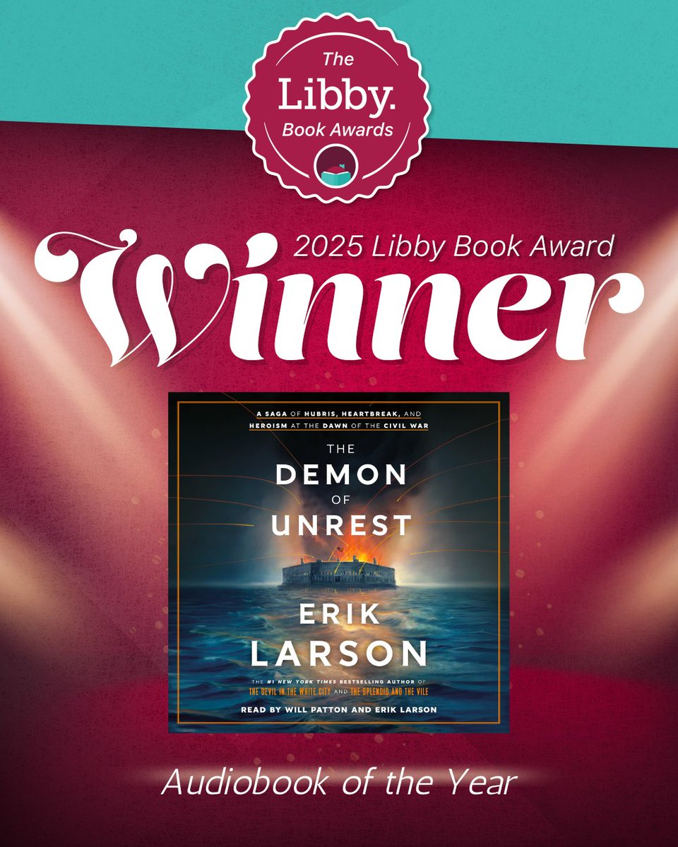 Penguin Random House Audio 🎧 📚 (@prhaudio) on Twitter photo Congratulations to <a href="/exlarson/">Erik Larson</a> & THE DEMON OF UNREST for being named the 2025 <a href="/LibbyApp/">Libby, by OverDrive</a> Awards's Audiobook of the Year!!
libbylife.com/2025-02-25-the… Congratulations to <a href="/exlarson/">Erik Larson</a> & THE DEMON OF UNREST for being named the 2025 <a href="/LibbyApp/">Libby, by OverDrive</a> Awards's Audiobook of the Year!!
libbylife.com/2025-02-25-the…