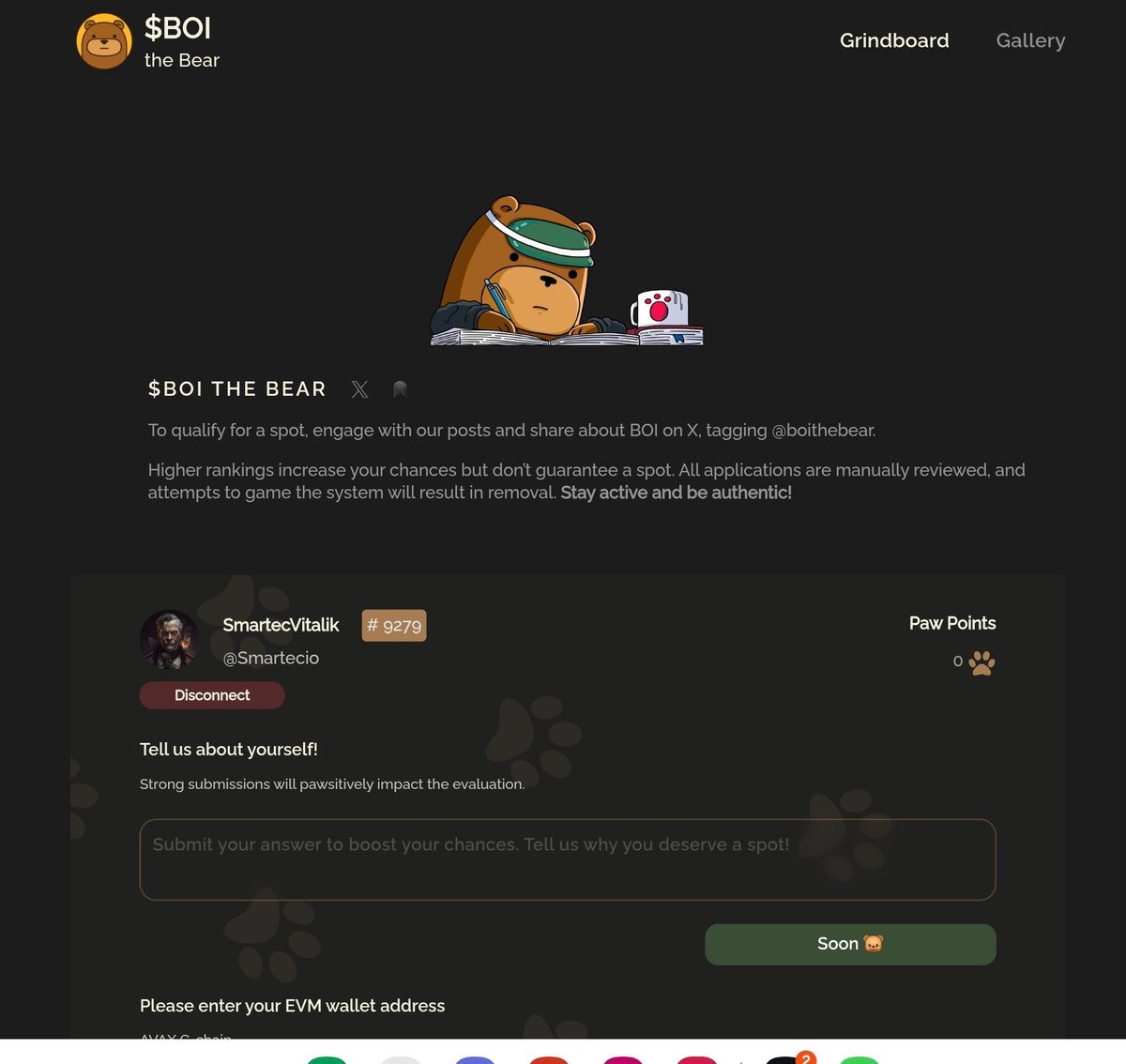 smartek's tweet image. If you still have 0 paw points like me! 
Like, comment and retweet this tweet.
Let&apos;s engage each other to boost our reach and accumulate enough engagements before the next round of point distribution 🐻🐾
Let&apos;s get $BOI
@Boithebear