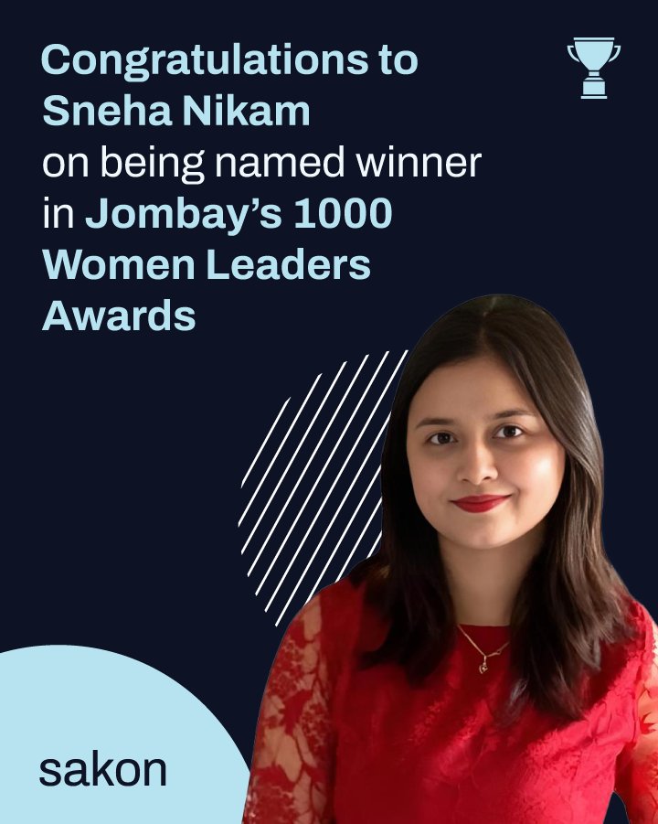 Celebrating Sakon's Women Leaders! 
Congrats to Sneha Nikam &amp; Sunita Kar for winning Jombay’s 1000 Women Leaders Awards! Cheers to our finalists:
✨ Rise Like a Woman: Sneha Nikam, Shilpa Manuel, Sunita Kar
✨ Lead Like a Woman: Ankita Singh Rathore, Deepali Naidu, Malisha Thapa