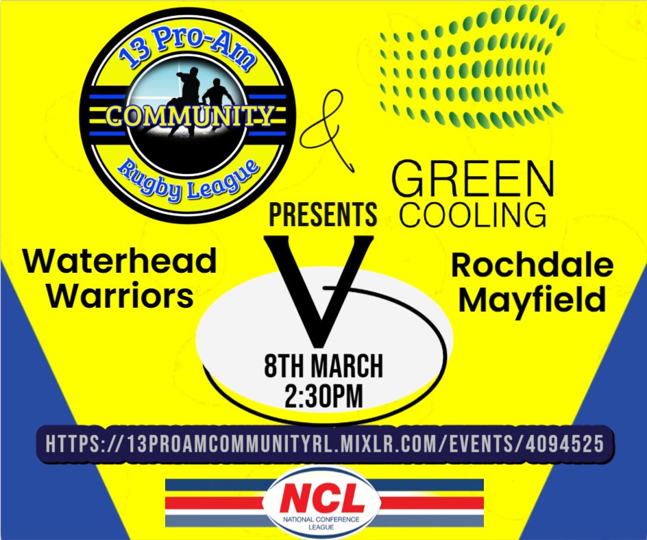 13 Pro-Am Community RL (@13proamrl) on Twitter photo We have a <a href="/13proamrl/">13 Pro-Am Community RL</a> NCL Live broadcoast to bring you on Saturday. Join <a href="/Ste_BeechRL/">Ste Beech</a> and <a href="/DaveParkinsonRL/">Dave Parkinson (Thoughts are my own)</a> for <a href="/WaterheadARLFC/">Waterhead Warriors</a> v <a href="/Mayfieldrl/">Rochdale Mayfield ARLFC</a> from 2.20pm! 13proamcommunityrl.mixlr.com/events/4094525 #rugbyleague #commentary We have a <a href="/13proamrl/">13 Pro-Am Community RL</a> NCL Live broadcoast to bring you on Saturday. Join <a href="/Ste_BeechRL/">Ste Beech</a> and <a href="/DaveParkinsonRL/">Dave Parkinson (Thoughts are my own)</a> for <a href="/WaterheadARLFC/">Waterhead Warriors</a> v <a href="/Mayfieldrl/">Rochdale Mayfield ARLFC</a> from 2.20pm! 13proamcommunityrl.mixlr.com/events/4094525 #rugbyleague #commentary