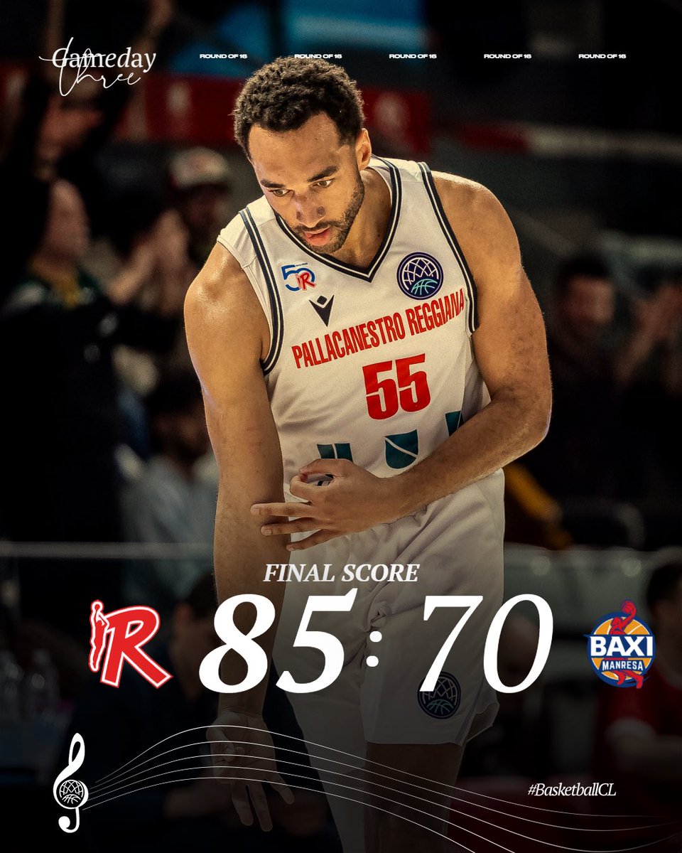 🔝 Big win, in more ways than one - Pallacanestro Reggiana registered their largest BCL win, and +15 could be crucial in the battle for the Quarter-Finals. 👀They are now #2 in Group K, pushing Manresa down to #3! #BasketballCL