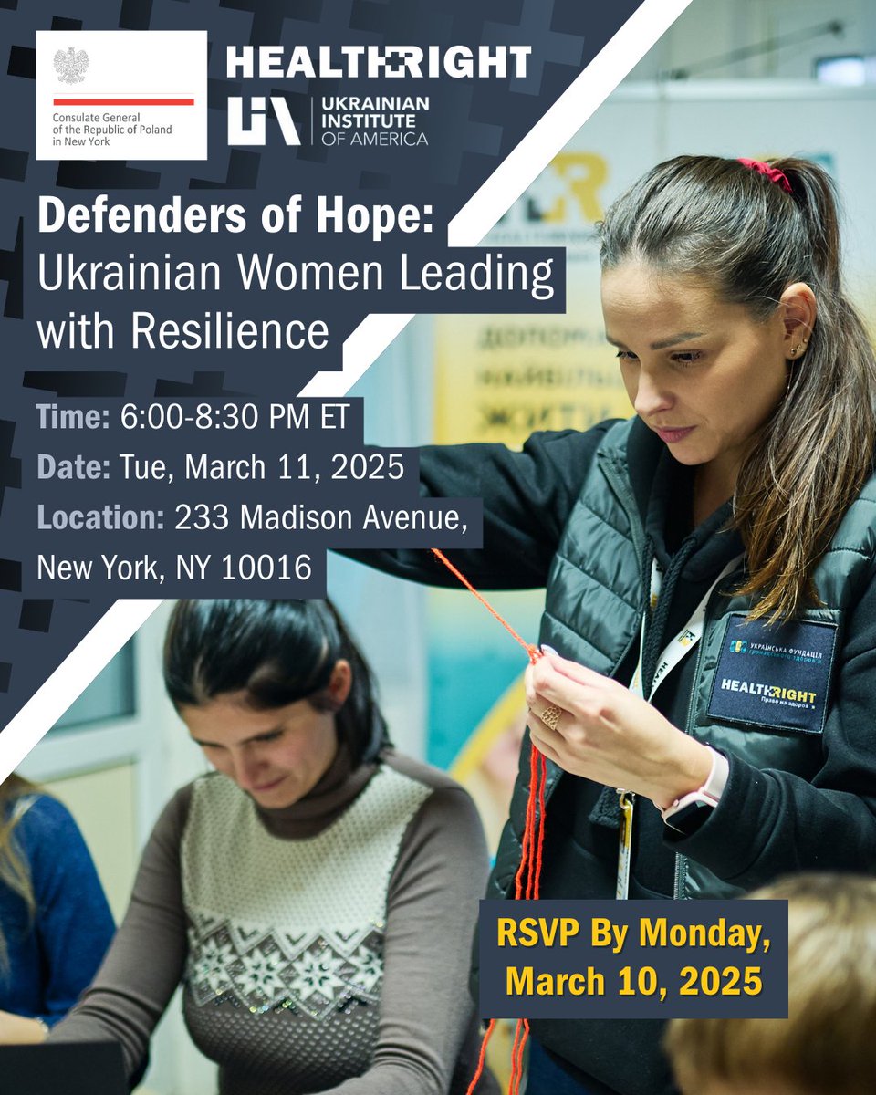 Join us in person on March 11 as we highlight the strength of Ukrainian women and share how HealthRight and the Government of Poland are ensuring women remain healthy, empowered, and connected to essential resources. 

📅 March 11, 2025 | 6-8:30PM ET
🔗 hubs.li/Q039xHpq0