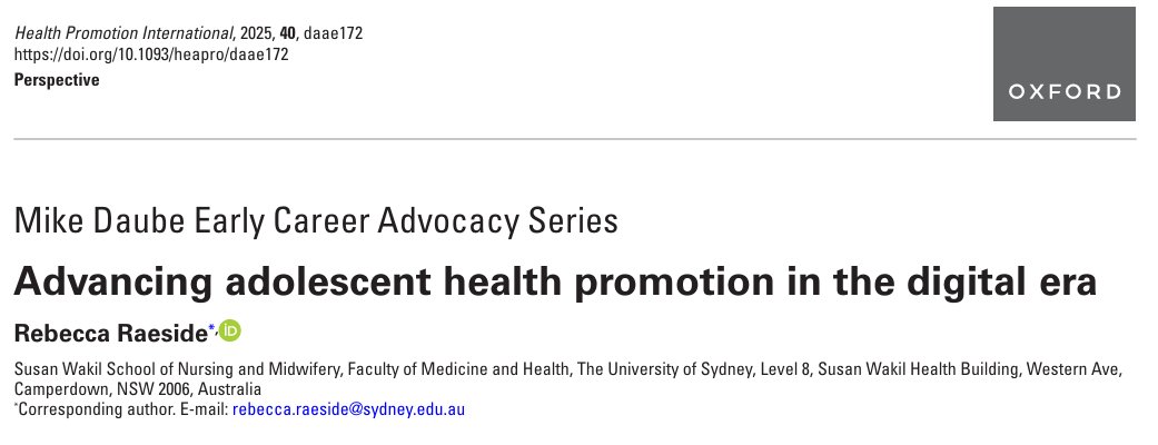 Rebecca Raeside (@rebeccaraeside) on Twitter photo My state-of-the-art review published in <a href="/HealthPromInt/">Health Promotion International (OUP)</a> provides insights to advance adolescent digital health promotion. Key takeaways:
✅ youth engagement is essential
✅ stronger digital governance is needed
✅ digital determinants must be considered
doi.org/10.1093/heapro… My state-of-the-art review published in <a href="/HealthPromInt/">Health Promotion International (OUP)</a> provides insights to advance adolescent digital health promotion. Key takeaways:
✅ youth engagement is essential
✅ stronger digital governance is needed
✅ digital determinants must be considered
doi.org/10.1093/heapro…