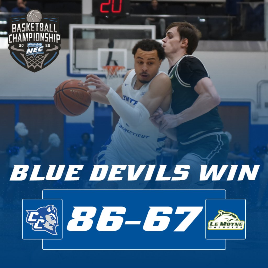 CCSU Blue Devils (@ccsubluedevils) on Twitter photo 🏀 RECAP
<a href="/CCSU_MBB/">CCSU Men’s Basketball</a> 86, Le Moyne 67
🏀 CCSU: 13th straight win (Nation's longest streak)
🏀 Jones: 19p, 5r, 4a, 2stl
🏀 McGlone: CH 18p, 5r, 2stl, 1 blk
📰 🔗 tinyurl.com/yu53nsye
⏭ vs. FDU, Sat. 2pm
🎟 On Sale, Thu. 10am
#GoBlueDevils | #NEC25 | #NECMBB 🏀 RECAP
<a href="/CCSU_MBB/">CCSU Men’s Basketball</a> 86, Le Moyne 67
🏀 CCSU: 13th straight win (Nation's longest streak)
🏀 Jones: 19p, 5r, 4a, 2stl
🏀 McGlone: CH 18p, 5r, 2stl, 1 blk
📰 🔗 tinyurl.com/yu53nsye
⏭ vs. FDU, Sat. 2pm
🎟 On Sale, Thu. 10am
#GoBlueDevils | #NEC25 | #NECMBB