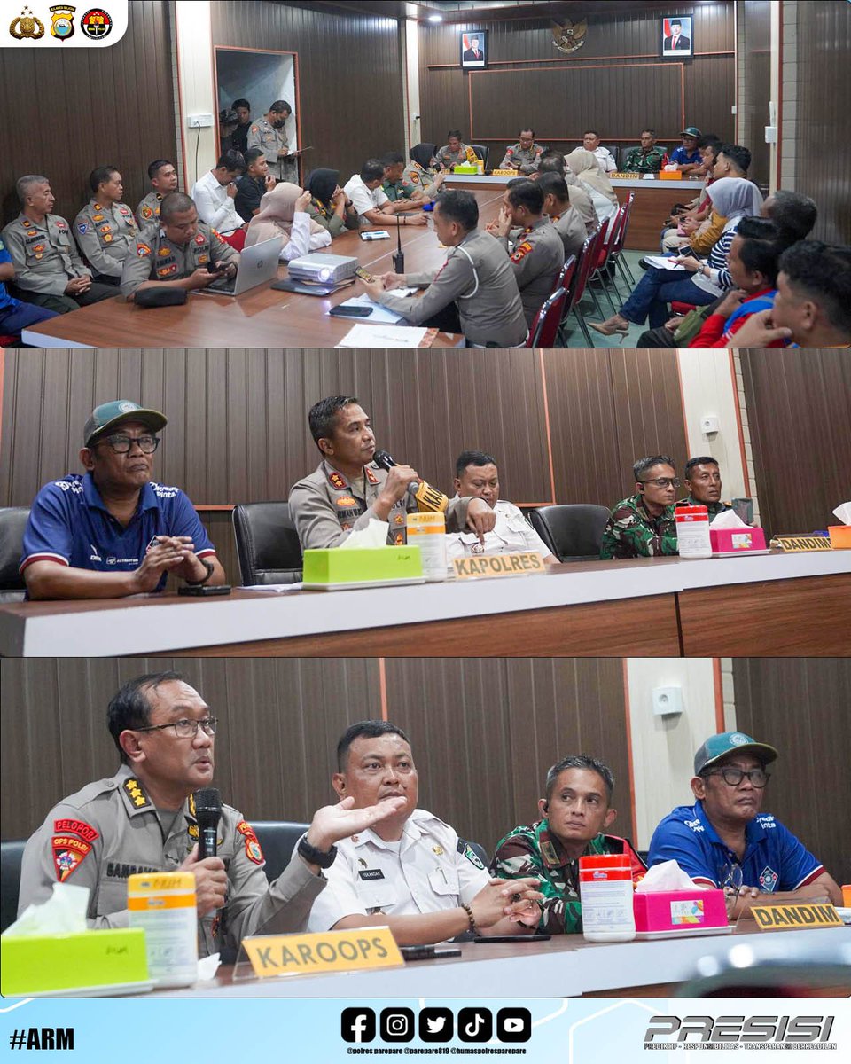 PareparePolres's tweet image. Rapat Koordinasi dalam rangka Kesiapan Pengamanan Lanjutan Kompetisi BRI Liga 1 2024 / 2025 antara PSM Makassar Vs Persebaya Surabaya di Stadion BJ. Habibie Kota Parepare
#ARM #tpy #fpy #fyp #bugis #akpol2003 
#polrihumanis #polisitemanta #bugismakassar #poldasulsel