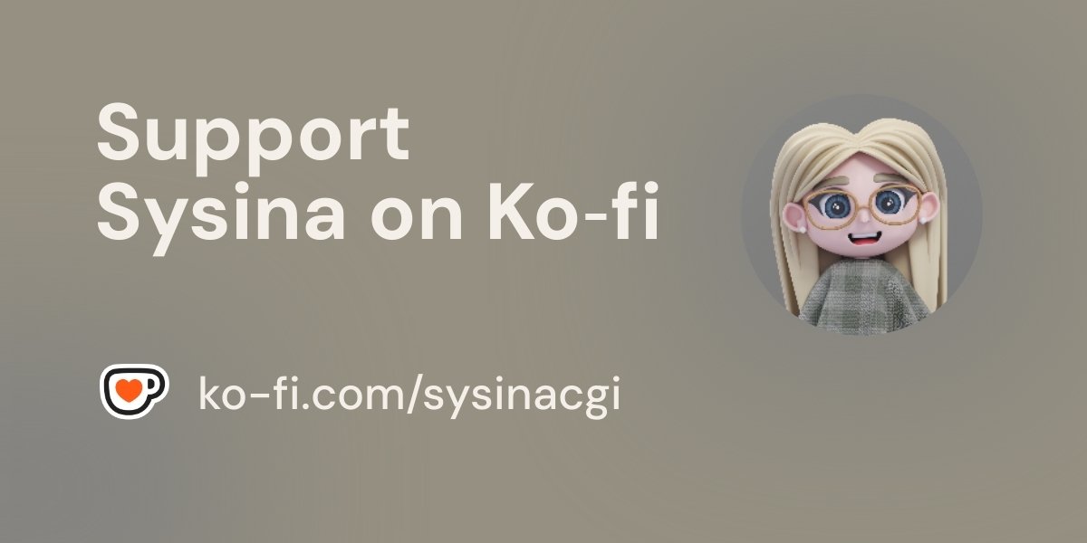sysinacgi's tweet image. Making 3d art takes time, energy, and support. I’ve set a goal to help me keep creating, and I’d love for you to be part of it! ko-fi.com/sysinacgi/goal