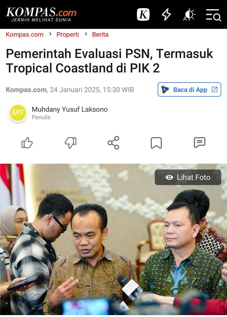 Berita gembira:

PSN PIK-2 sudah DIBATALKAN, tidak masuk dalam carry over dan baru PSN 2025-2029.

Jadi MULAI hari ini TIDAK BOLEH ADA lagi tindakan MENCATUT sebagai PROYEK STRATEGIS NASIONAL untuk berbagai kegiatan PIK-2.

Proyek PIK-2 adalah murni SWASTA sesuai MEKANISME PASAR.