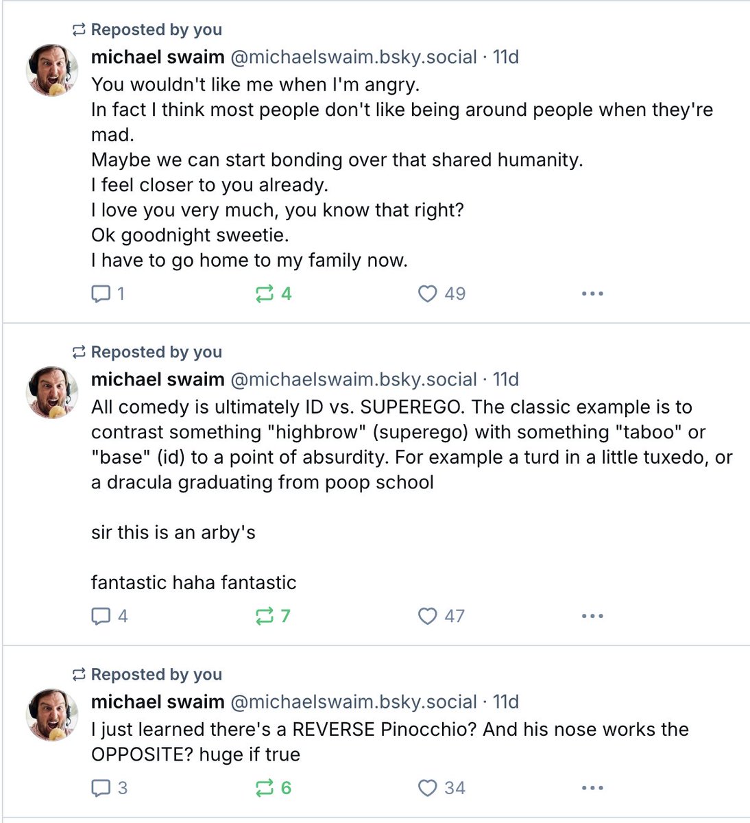 This is basically a zombie account at this point, but I'm posting jokes pretty compulsively elsewhere. New plan - from now on I'll just tweet this exact tweet sometimes. If you're a fan I'd appreciate an RT! Just once, don't spam people they hate that.      

iteration 4/100