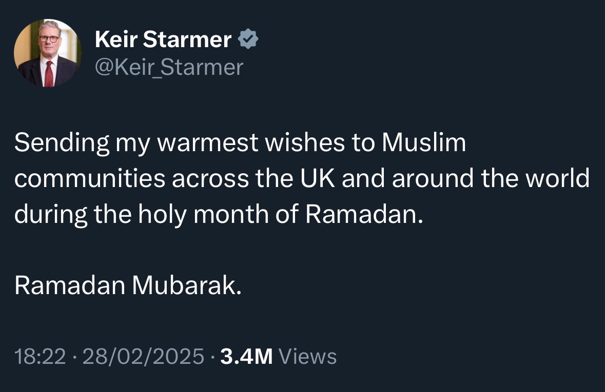 NickTenconi's tweet image. I've been patient. It's 23:38 on Ash Wednesday.

Our Prime Minster has not posted a message about the season of Lent, but yesterday, once again, he was fawning over Ramadan.

Traitor.