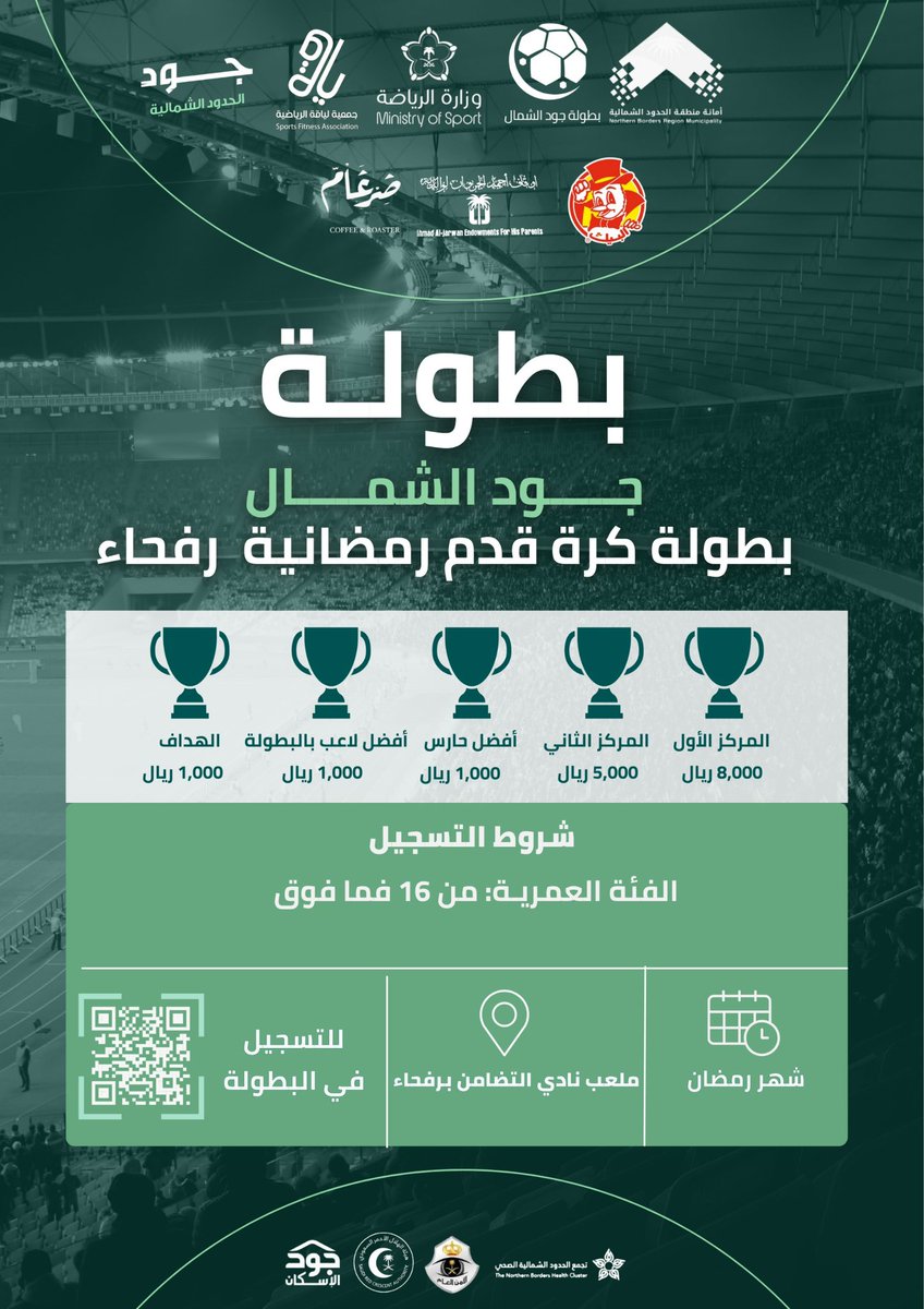 جمعية لياقة الرياضية (@fitness20sa) on Twitter photo برعاية أمانة منطقة الحدود الشمالية وإشراف وزارة الرياضة، جمعية لياقة الرياضية تُعلن عن بطولة جود الشمال الرمضانية في محافظة رفحاء.
جوائز قيمة، أجواء حماسية وتنافس قوي!
عمرك 16 وفوق؟ سجل الآن! <a href="/NBM_GOV/">أمانة منطقة الحدود الشمالية</a>
📍 ملعب نادي التضامن
#جود_الإسكان
#جود_منطقة_الحدود_الشمالية برعاية أمانة منطقة الحدود الشمالية وإشراف وزارة الرياضة، جمعية لياقة الرياضية تُعلن عن بطولة جود الشمال الرمضانية في محافظة رفحاء.
جوائز قيمة، أجواء حماسية وتنافس قوي!
عمرك 16 وفوق؟ سجل الآن! <a href="/NBM_GOV/">أمانة منطقة الحدود الشمالية</a>
📍 ملعب نادي التضامن
#جود_الإسكان
#جود_منطقة_الحدود_الشمالية