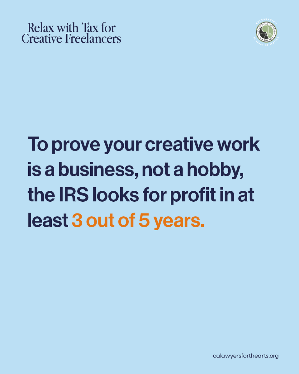📢 Creative freelancers! Our annual tax seminar is NEXT WEEK!  

🗓️ March 11, 2025 | 6-7:15PM | Zoom  
🎨 "Relax with Tax for Creative Freelancers" w/ Jeffrey Thompson  

Topics: Deductions, 1099s, home offices &amp; more! Includes e-workbook 📖  

Register: calawyersforthearts.org/event-5940771