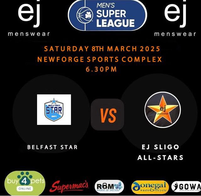 💥SUPERLEAGUE AWAY GAME💥

🏆 <a href="/Dominos_ROI/">Domino's Pizza ROI</a> Men’s Superleague
🆚 <a href="/BelfastStar64/">Belfast Star</a>
📆 Saturday 8th
🏟️ @NewforgeSports
🏀 6.30pm
📻 @OceanFmSport
📺 LIVE on BasketballIreland.tv
📲 LIVE Stats on @SwishLive App

🤵‍♂️@Ejmenswear |🐶<a href="/Buy4PetsOnline/">Buy4PetsOnline</a>