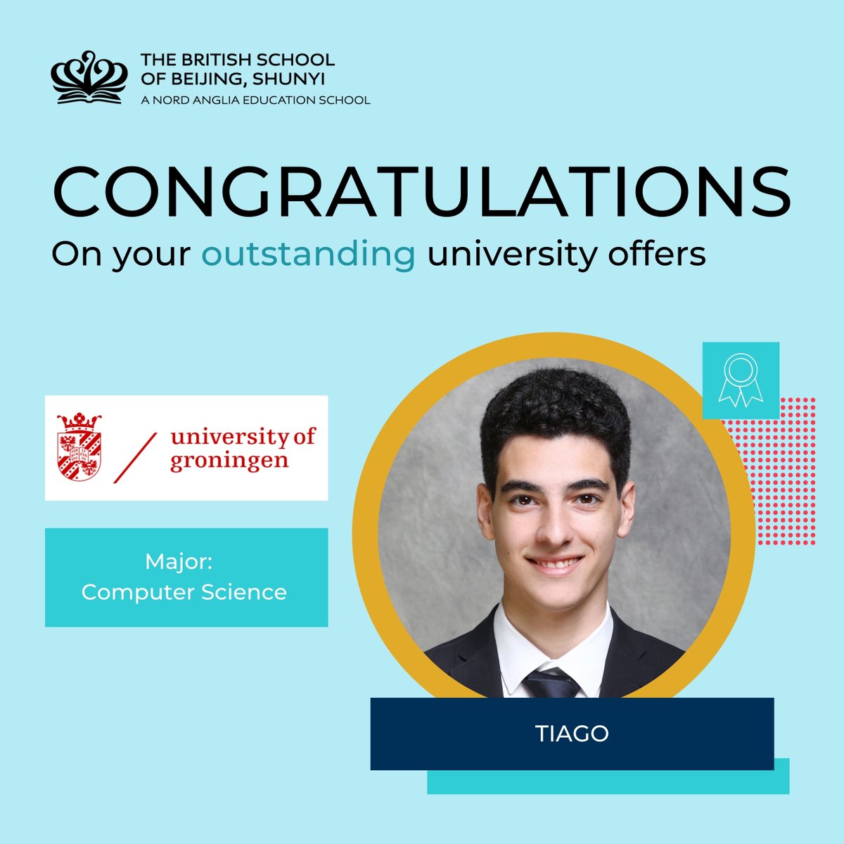BSB_Shunyi's tweet image. Congratulations Tiago who received an offer from University of Groningen.
Tiago said that "BSB has helped me find out that I learn by asking questions and trying to make sense of any problem or obstacle.
tinyurl.com/3fzdkfaa
#BSBShunyi #NAEAchiever #Class of 2025