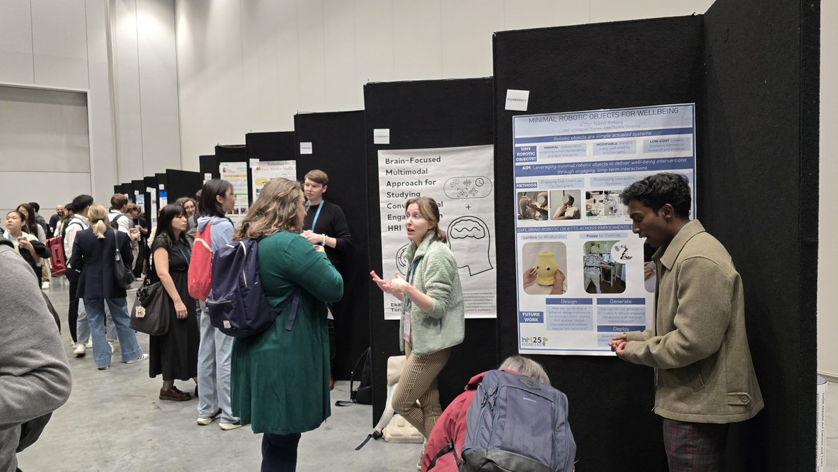 HRI_Conference's tweet image. Here’s a glimpse of the Pioneer Posters showcased during today’s break! 🚀✨ These innovative projects are shaping the future of human-robot interaction.
Swipe through to check them out! 📸🤖 #HRI2025 #RobotsForASustainableWorld