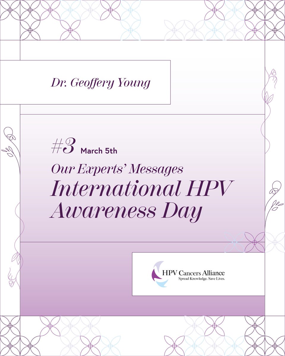 HPVAlliance's tweet image. As we celebrated #NationalHPVAwarenessDay yesterday, we’re excited to share a key message from an expert in the medical field, Dr. Geoffrey Young! 🎗️💜
#HPVAwarenessDay #HPVprevention #HPVvaccine #HPVCancersAlliance #HPV