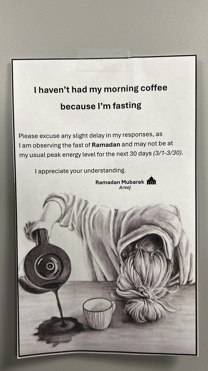 لمن تظن انك اعتدت  الغربه 
ثم يهزمك الدوام الكامل في رمضان وكل احد حولك يشرب قهوة 🥲. 

اللهم اجعل غربتنا شفيعةً لنا
عندما نسال فيما افنينا شبابنا ..
ونفعنا بما علمتنا 
اطريت اعلقها ،، كجواب شافي وكافي😄
Areej are you okay?

اريج مو اريج من دونblack coffee