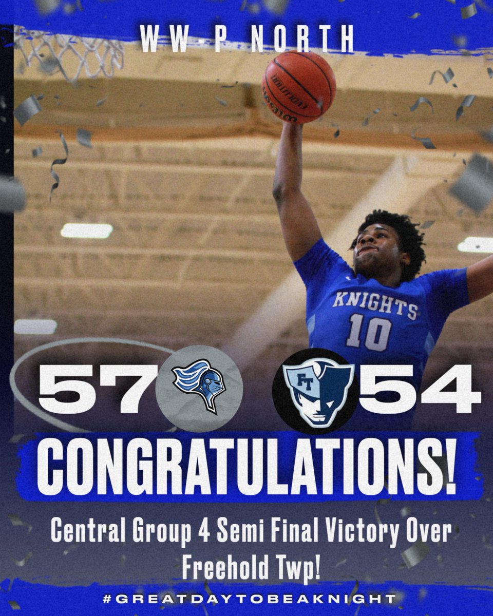 Congratulations to the WW-P North boys basketball team for their 57-54 victory over Freehold Twp!
#greatdaytobeaknight