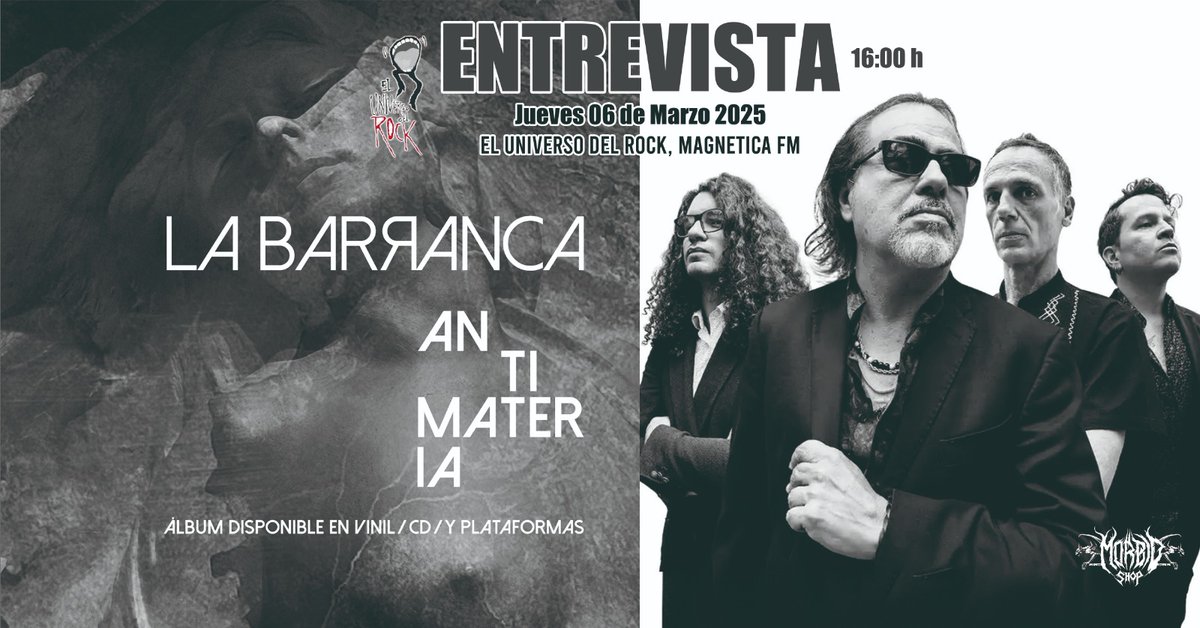 Entrevista con LA BARRANCA el dia de mañana jueves 6 de marzo a las 16 Hrs en el programa UNIVERSO DEL ROCK en Magnética FM XHAWD 101.3 MHz. los esperamos.
magneticafm.com/el-universo-de…