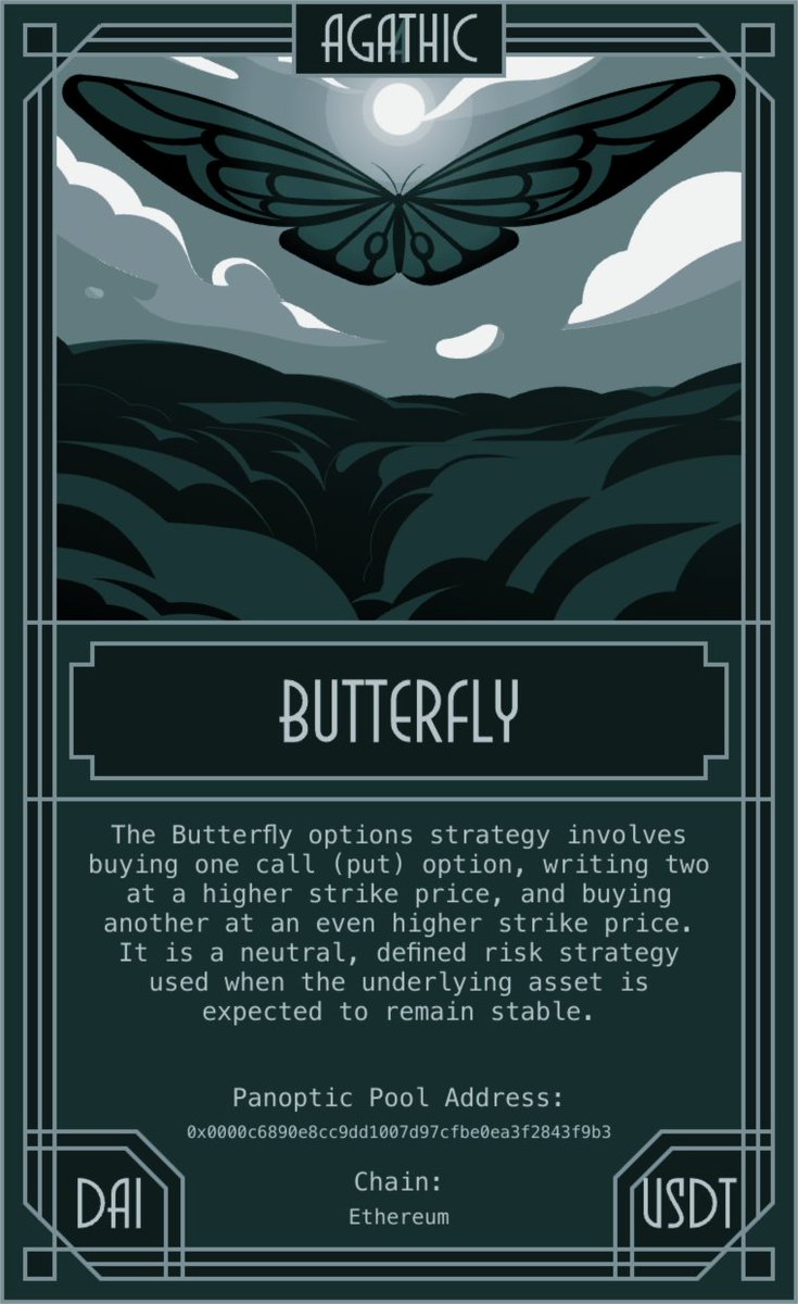 📢 New Market Created on Panoptic!

💰 Market: $USDT / $DAI (30 bps)
⛓️ Chain: Ethereum
🎲 NFT Rarity: 4 - Agathic
📈 NFT Strategy: Butterfly

Check it out: app.panoptic.xyz/markets/Ethere…