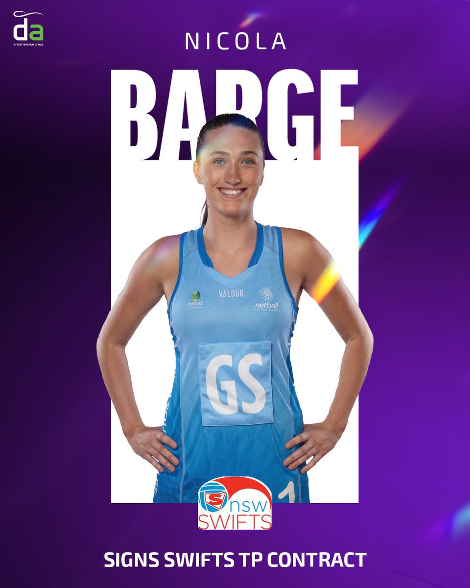 🗣️ Nicola Barge elevates to Swifts TP!

Congratulations to Nicola Barge on singing her first professional contract as a Training Partner with the NSW Swifts 🔥 

#DriverAveGroup