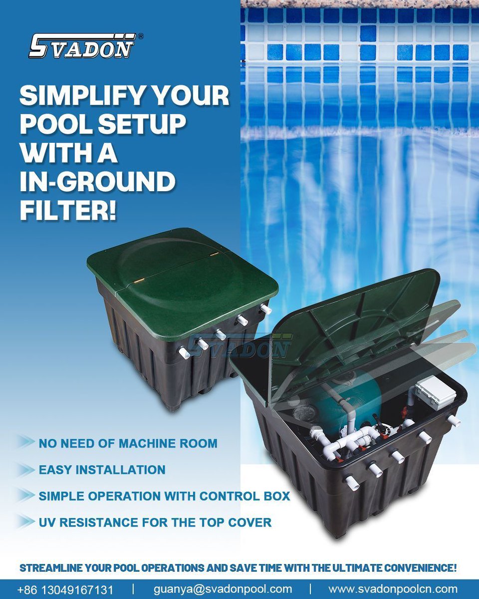 Angelica0313668's tweet image. Svadon Pool In-ground Filter

① No need of machine room
② Easy installation
③ Simple operation with control box
④ UV resistance for the top cover 

#swimmingpoolfilter #piscinafilter #ingroundfilterforpool #poolfiltrationsystem #svadon
